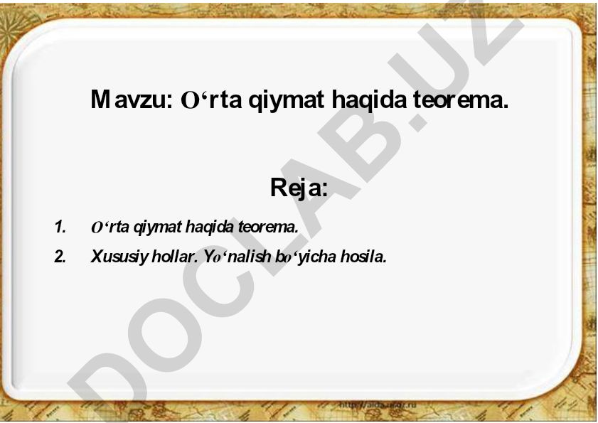 O‘rta qiymat haqida teorema