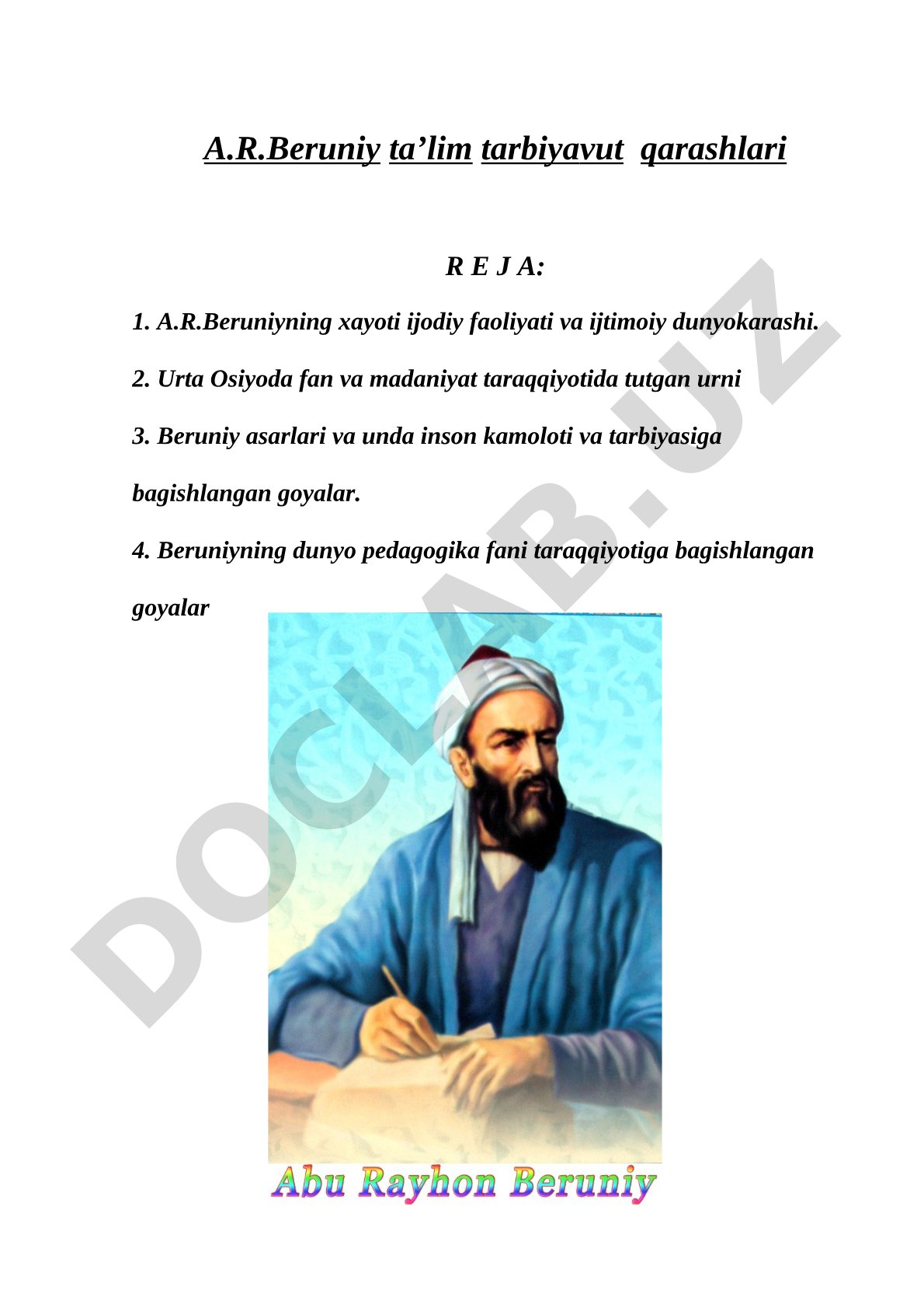 A.R.Beruniyning ta'lim tarbiyaviy qarashlari
