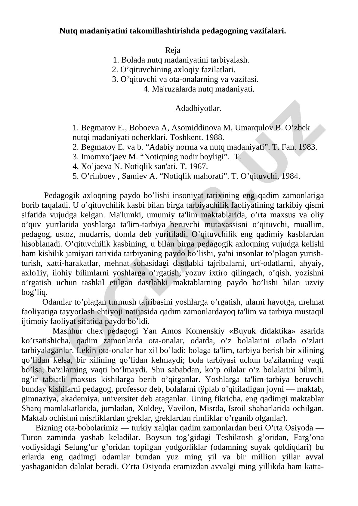 Nutq madaniyatini takomillashtirishda pedagogning vazifalari