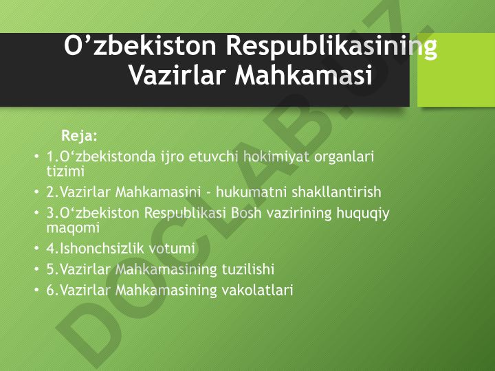 O‘zbekiston Respublikasi Vazirlar Mahkamasining huquqiy maqomi va tuzilishi