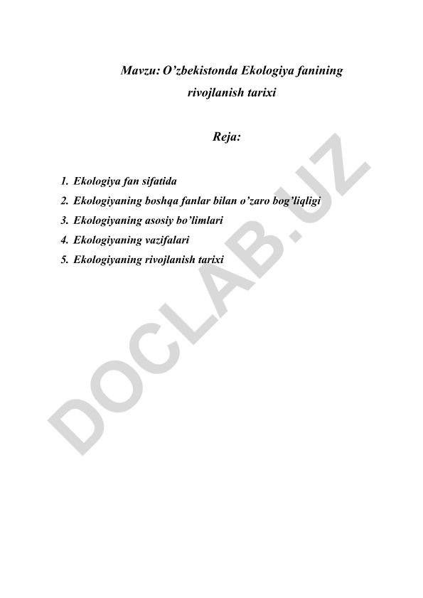 O’zbekistonda Ekologiya fanining rivojlanish tarixi
