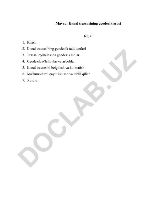 Kanal trassasining geodezik asosi