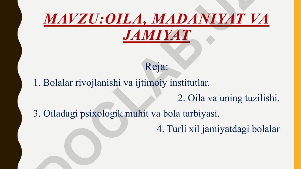 Oila, madaniyat va jamiyat