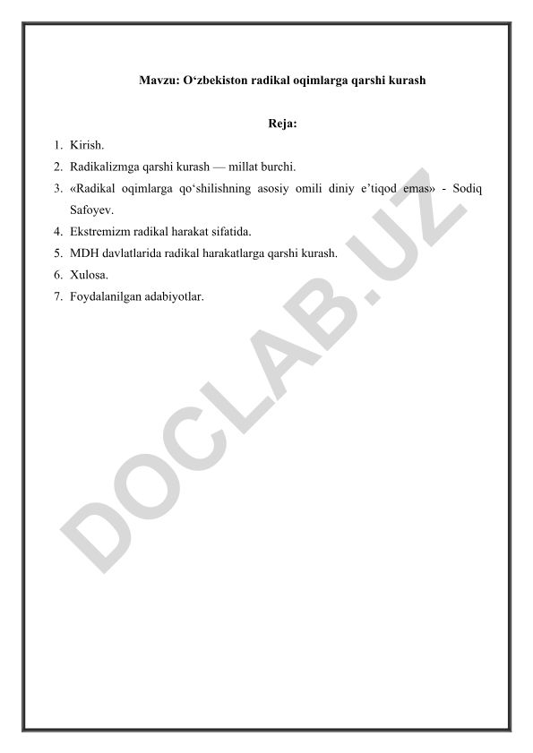 O‘zbekiston radikal oqimlarga qarshi kurash