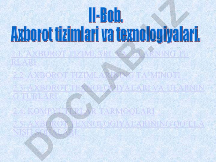Axborot tizimlari va texnologiyalari