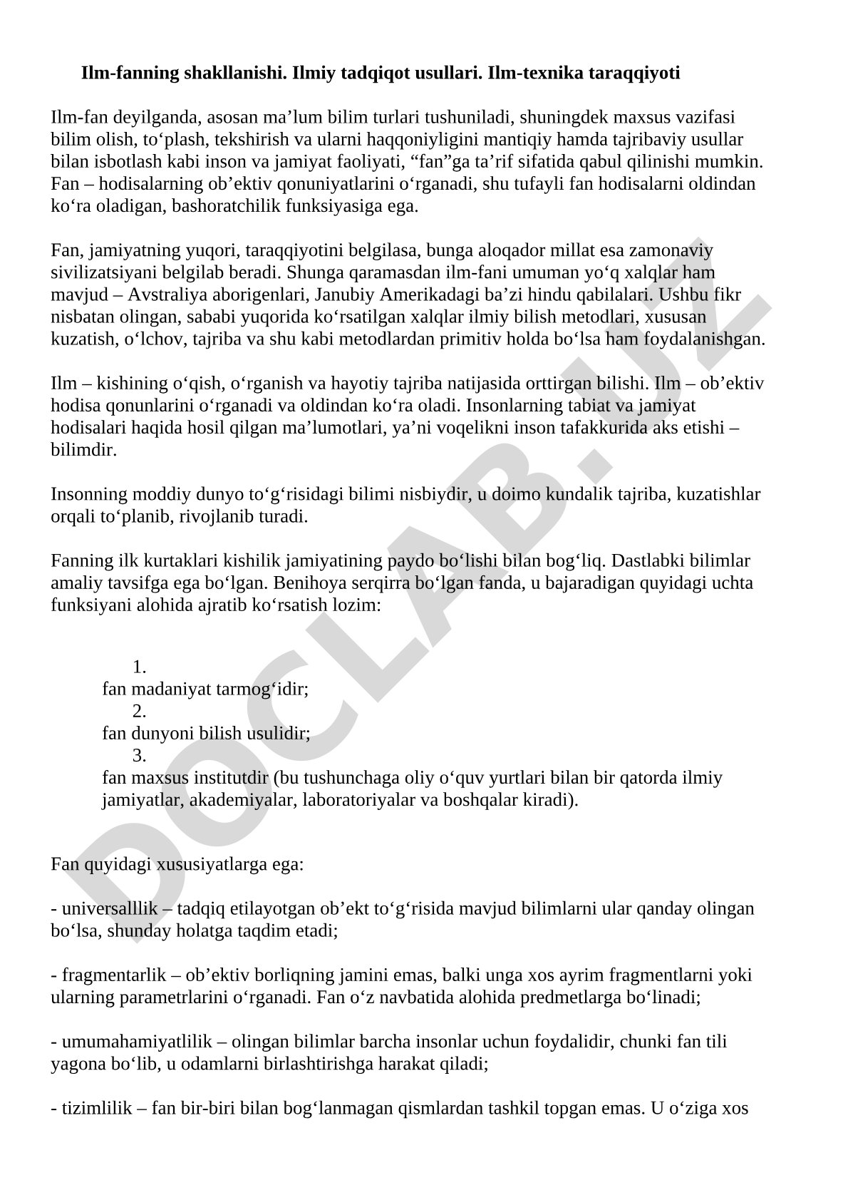 Ilm-fanning shakllanishi va ilmiy tadqiqot usullari