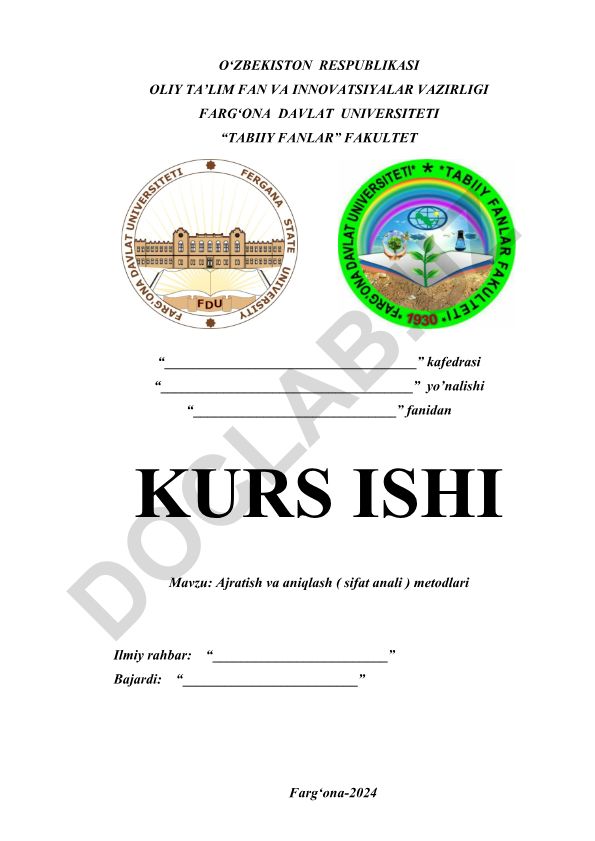 Ajratish va aniqlash (sifat analizi) metodlari