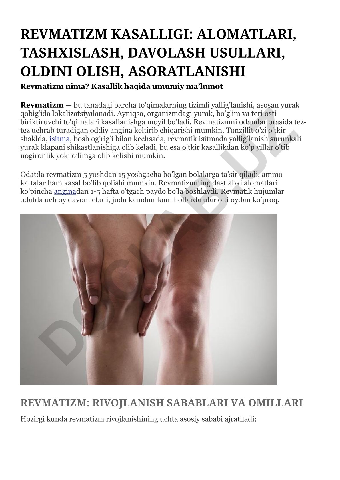 Revmatizm kasalligi: alomatlari, tashxislash, davolash usullari, oldini olish, asoratlanishi