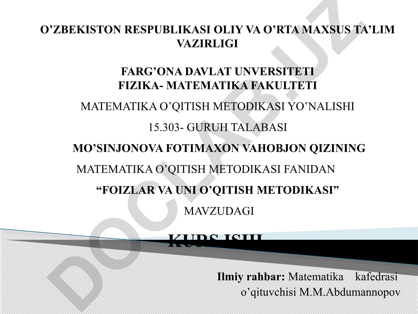Foizlar va uni o'qitish metodikasi