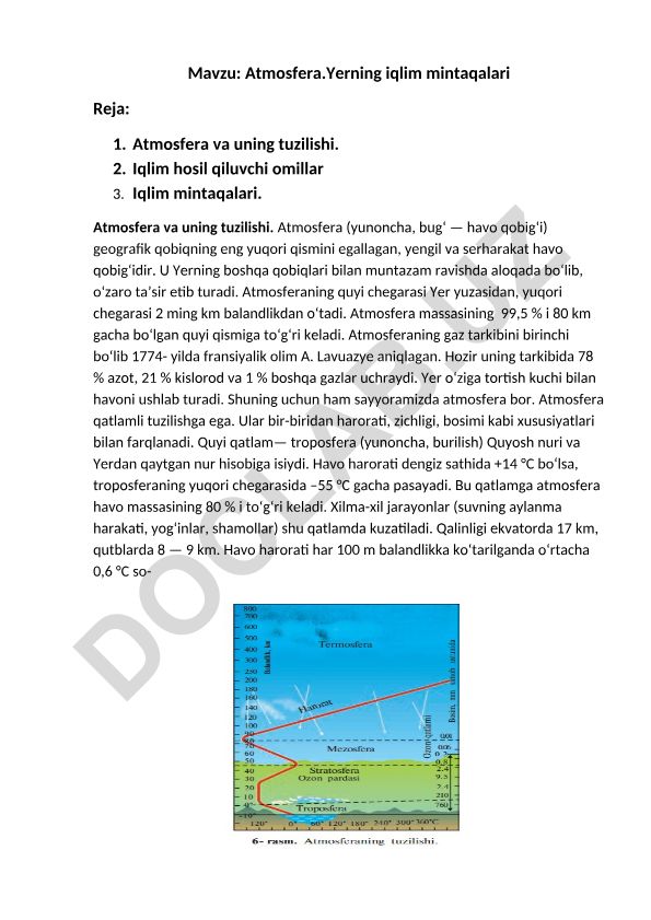 Atmosfera. Yerning iqlim mintaqalari