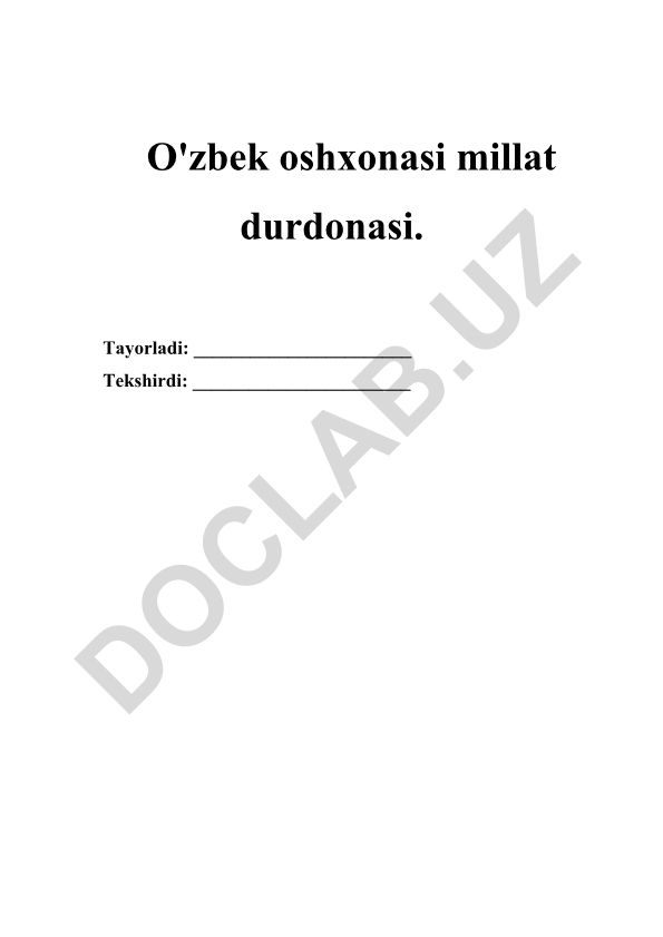 O'zbek oshxonasi va xalq tabobati