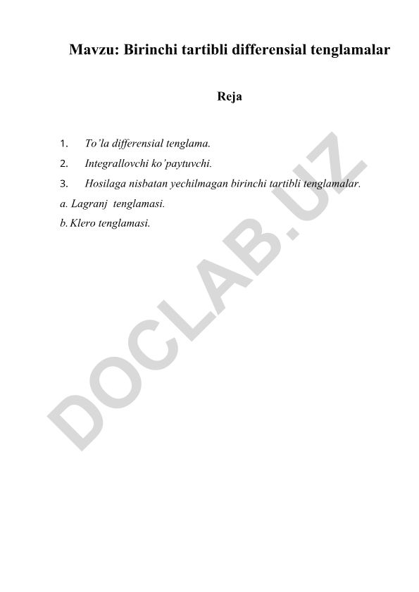 Birinchi tartibli differensial tenglamalar