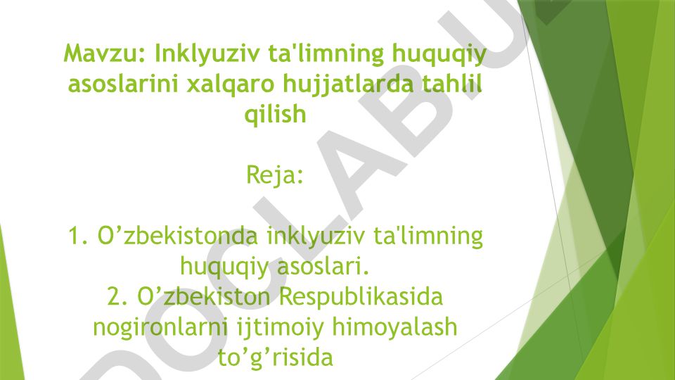 Inklyuziv ta'limning huquqiy asoslarini xalqaro hujjatlarda tahlil qilish