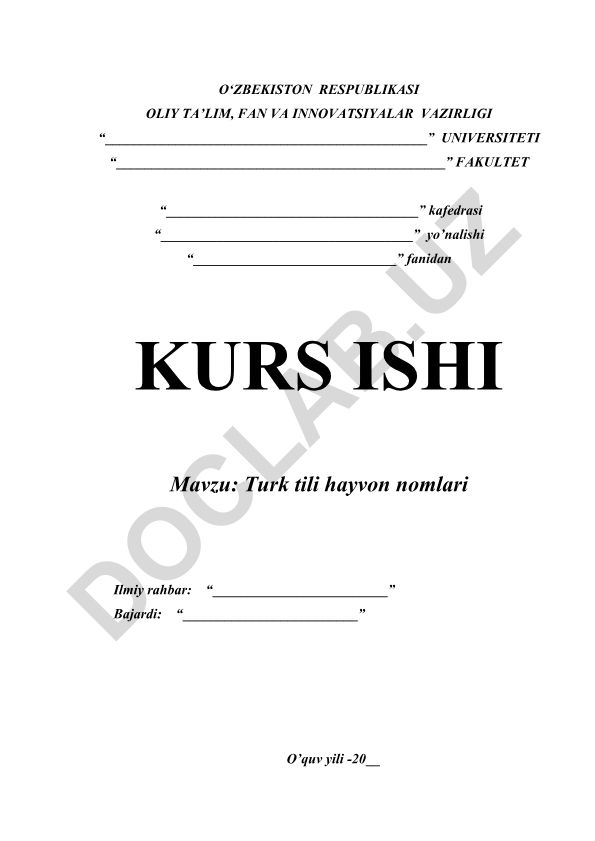 Turk tili hayvon nomlari