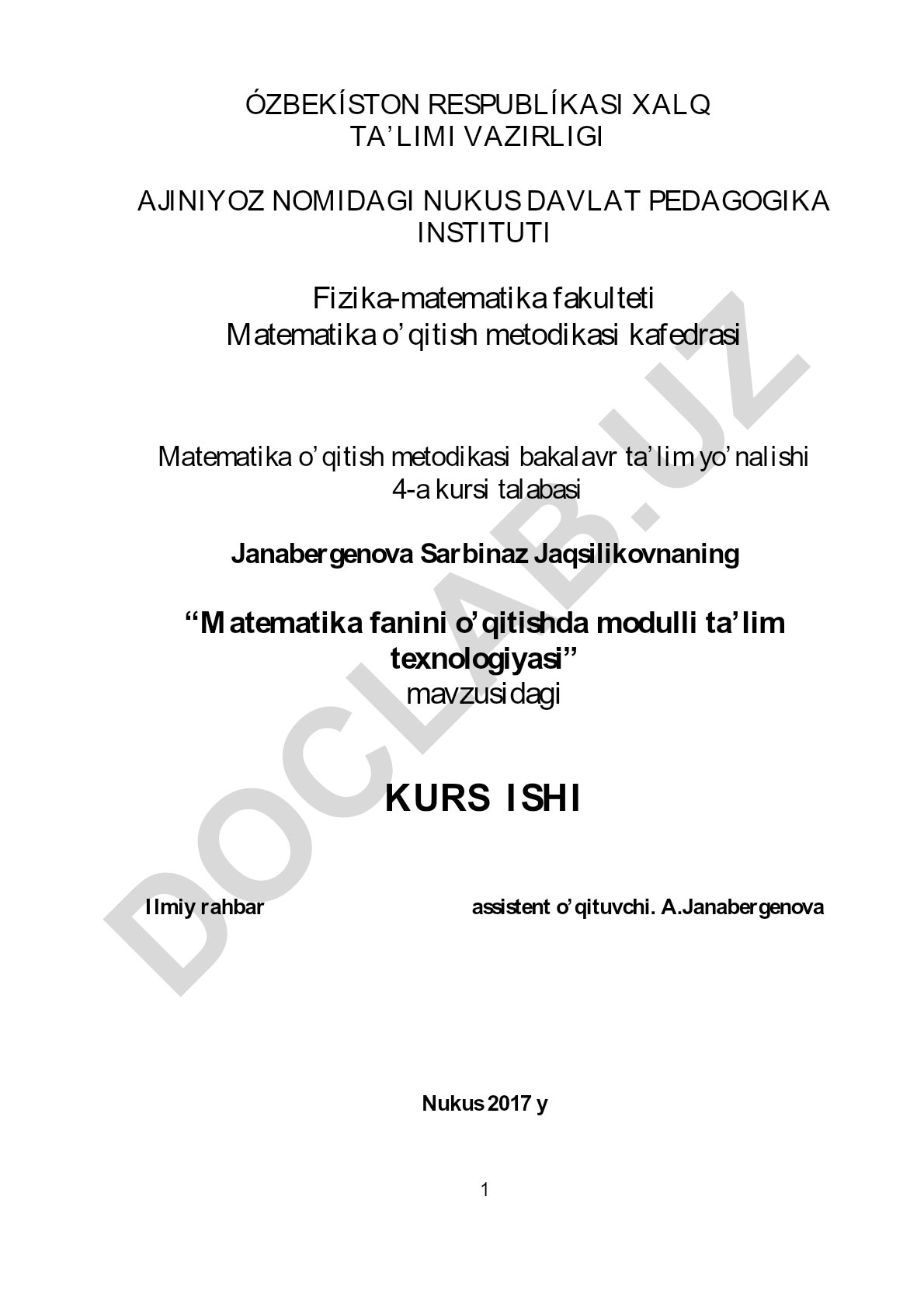 Matematika fanini o'qitishda modulli ta'lim texnologiyasi