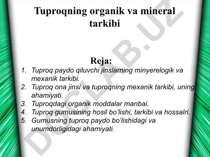 Tuproqning organik va mineral tarkibi
