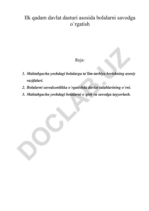 Ilk qadam davlat dasturi asosida bolalarni savodga o'rgatish