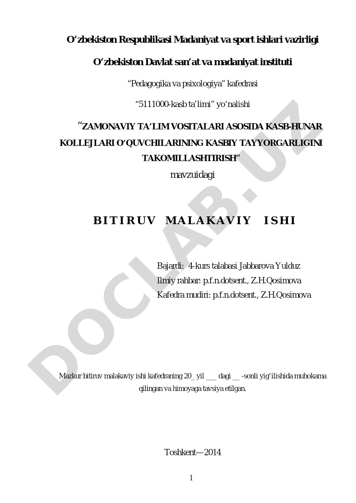 Zamonaviy ta'lim vositalari asosida kasb-hunar kollejlari o'quvchilarining kasbiy tayyorgarligini takomillashtirish