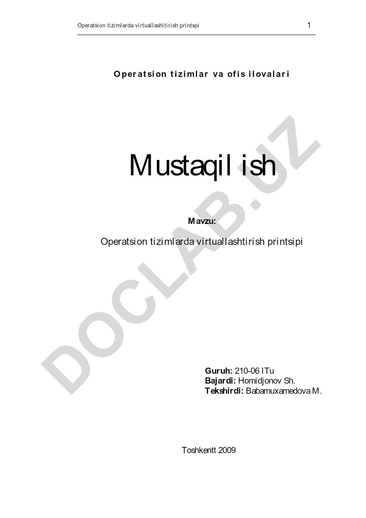 Operatsion tizimlarda virtuallashtirish printsipi