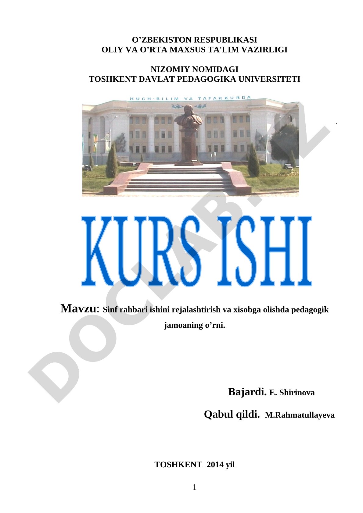 Sinf rahbari ishini rejalashtirish va hisobga olishda pedagogik jamoaning o'rni