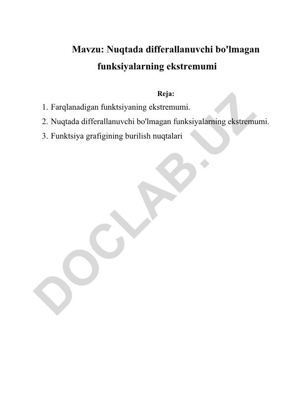 Nuqtada differallanuvchi bo'lmagan funksiyalarning ekstremumi