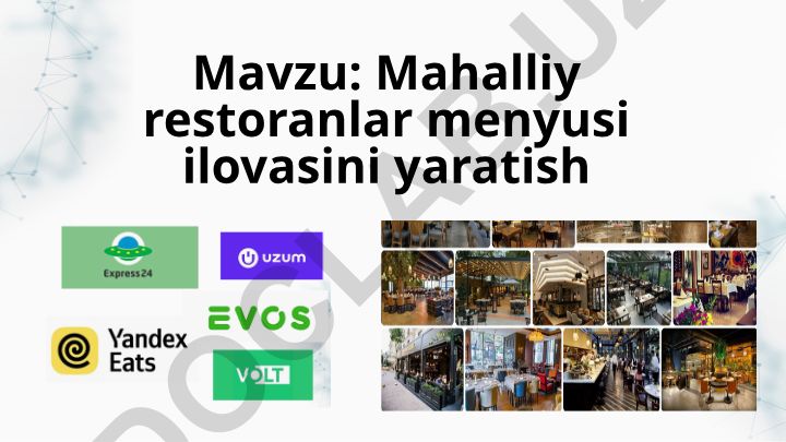 Mahalliy restoranlar menyusi ilovasini yaratish