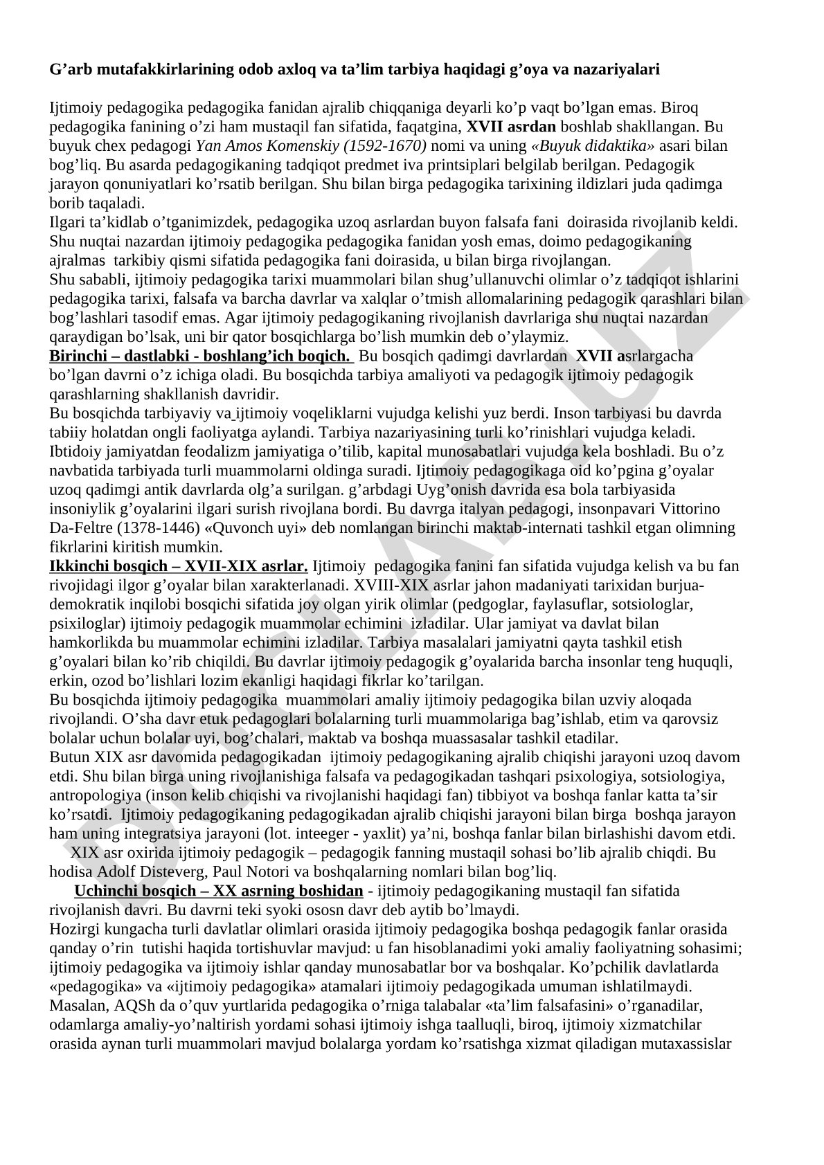 G'arb mutafakkirlarining odob axloq va ta'lim tarbiya haqidagi g'oya va nazariyalari