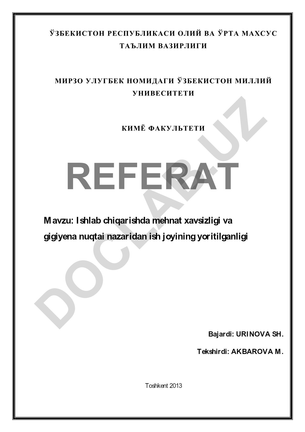 Ishlab chiqarishda mehnat xavfsizligi va gigiyena nuqtai nazaridan ish joyining yoritilganligi