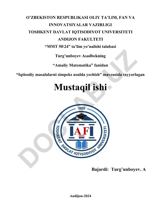 Iqtisodiy masalalarni simpleks usulda yechish