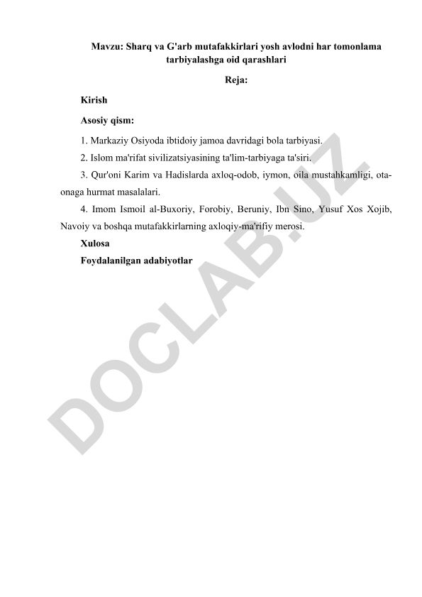 Sharq va G'arb mutafakkirlari yosh avlodni har tomonlama tarbiyalashga oid qarashlari