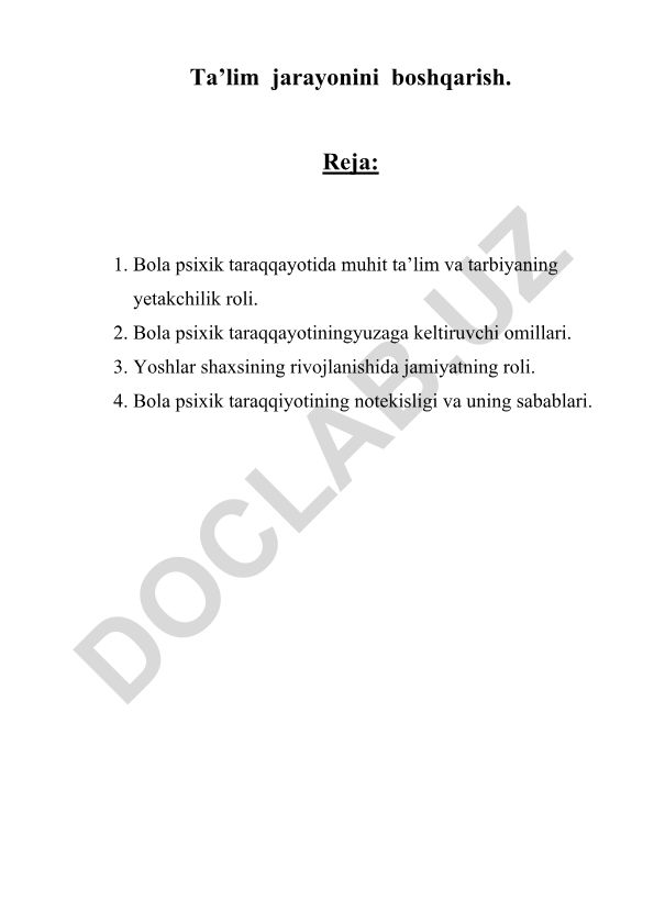 Bolalarning psixik taraqqiyoti va ta'lim jarayonini boshqarish