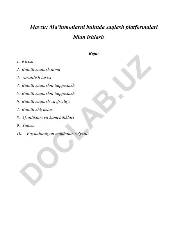 Ma’lumotlarni bulutda saqlash platformalari bilan ishlash