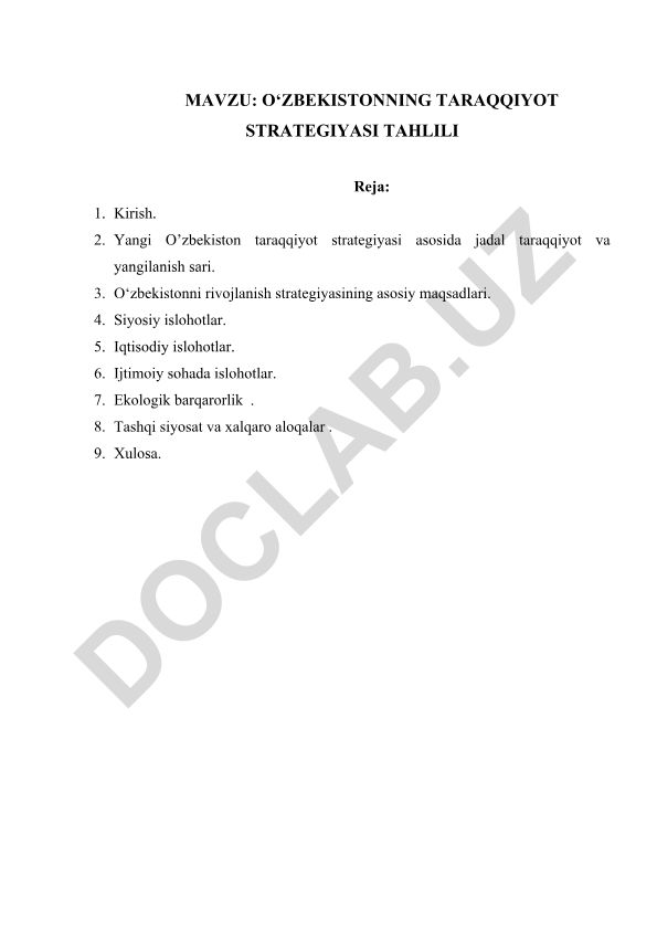 O‘zbekistonning taraqqiyot strategiyasi tahlili