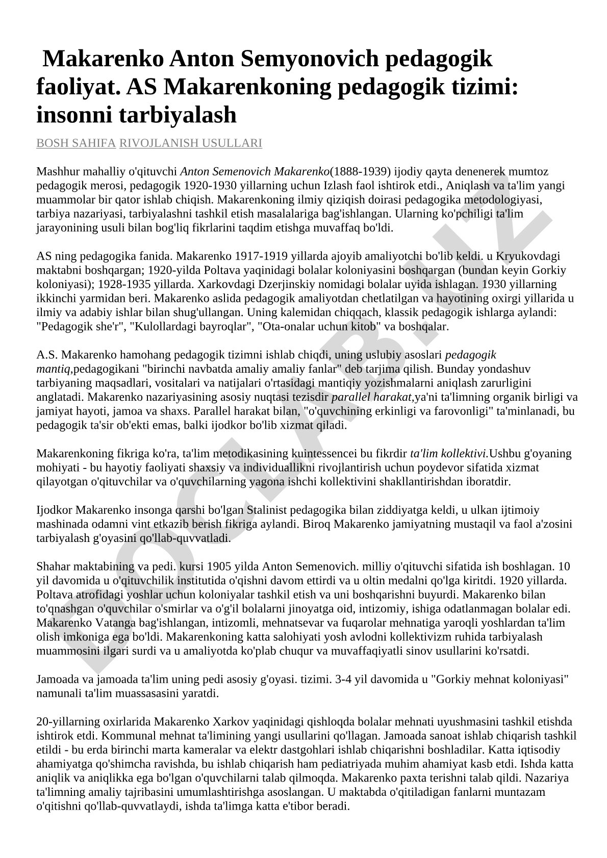 Makarenkoning pedagogik tizimi: insonni tarbiyalash