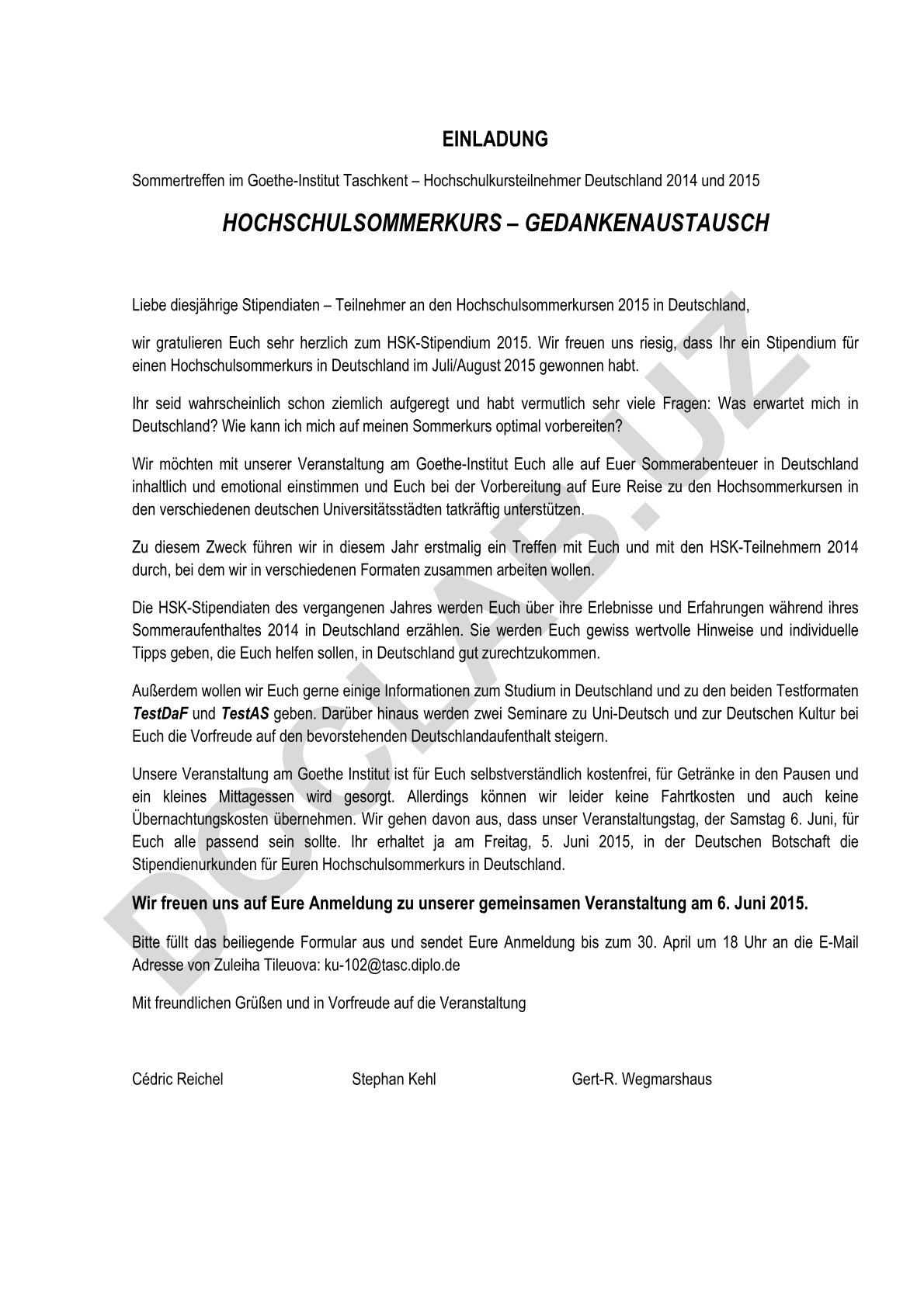 Hochschulsommerkurs Deutschland 2015: Vorbereitungstreffen am Goethe-Institut Taschkent