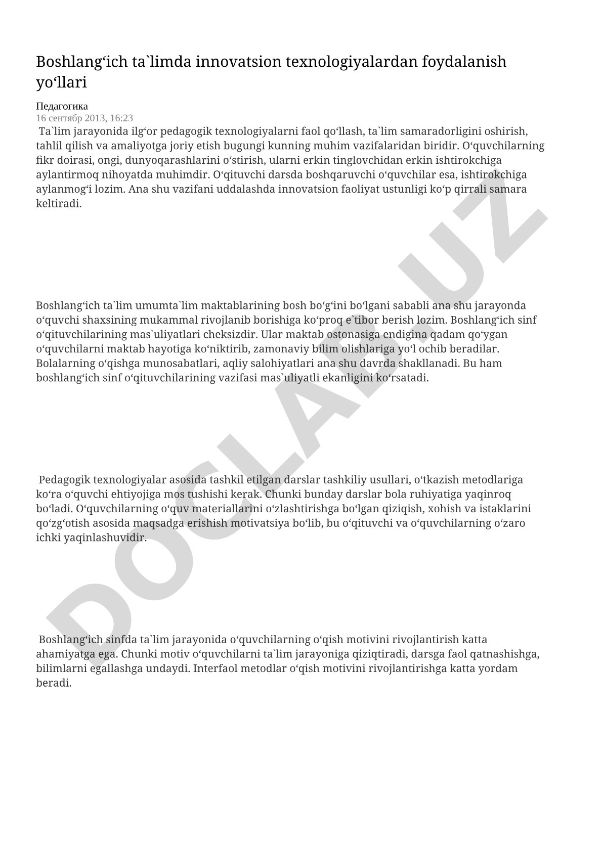Boshlang'ich ta'limda innovatsion texnologiyalardan foydalanish yo'llari