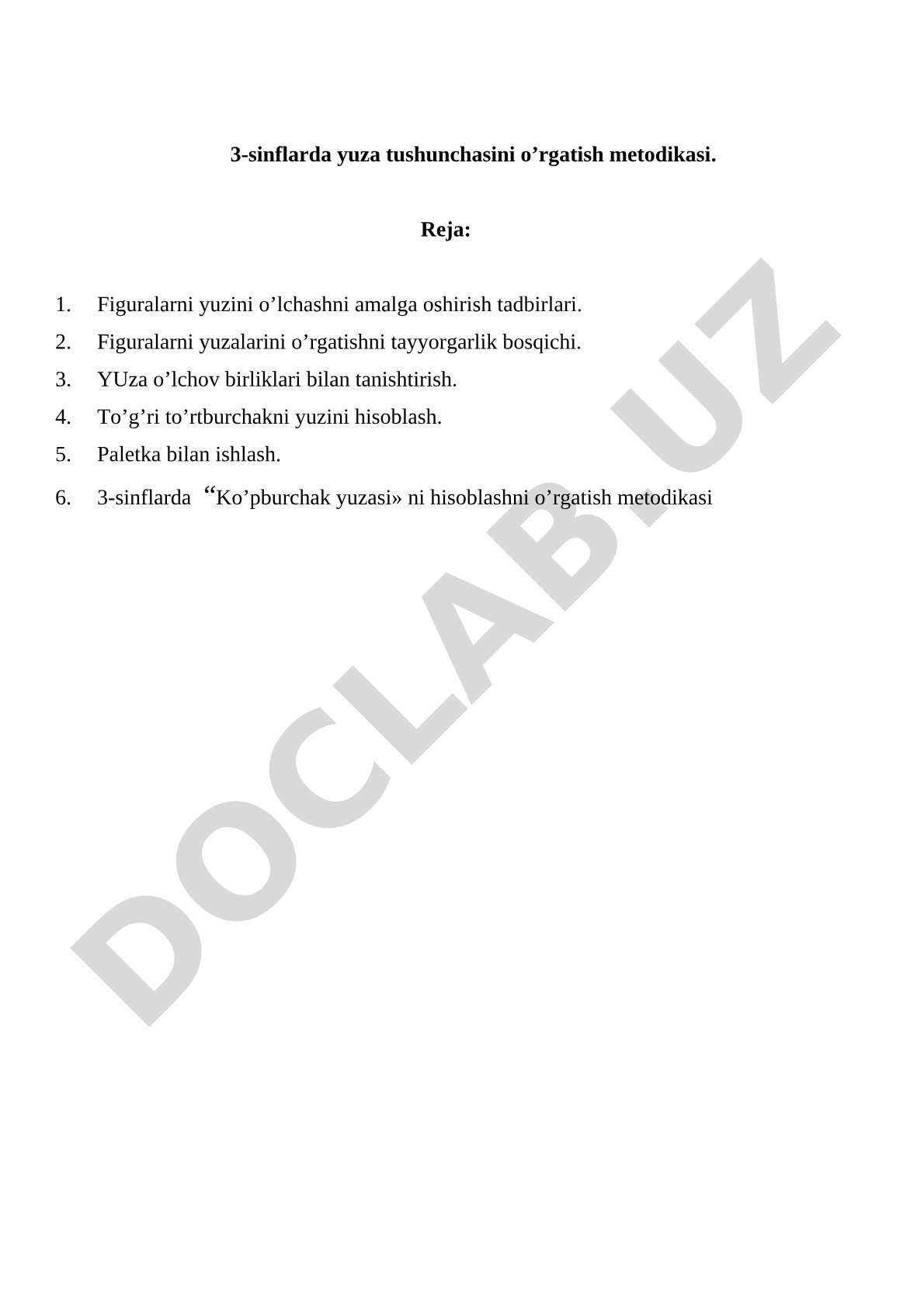 3-sinflarda yuza tushunchasini o'rgatish metodikasi