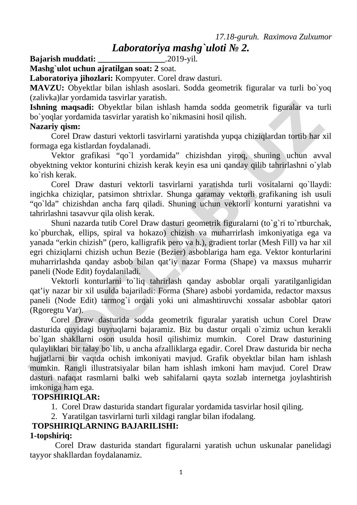 Obyektlar bilan ishlash asoslari