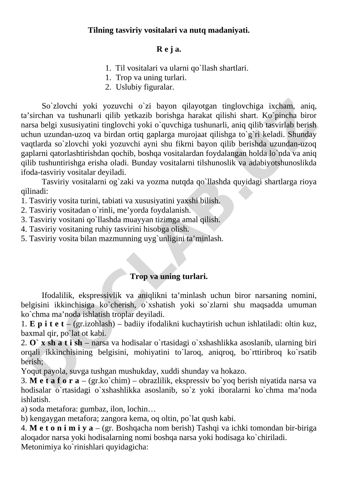 Tilning tasviriy vositalari va nutq madaniyati