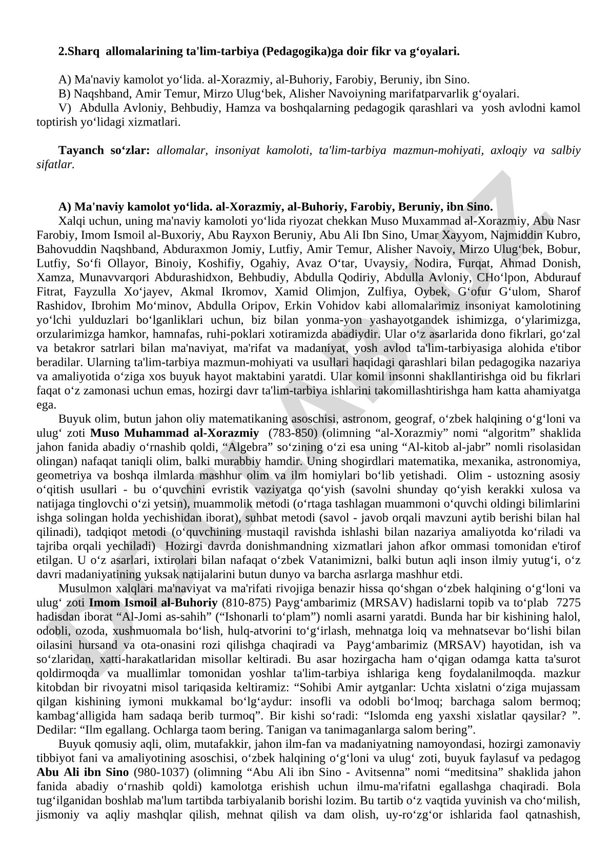 Sharq allomalarining ta'lim-tarbiyaga doir fikr va g'oyalari