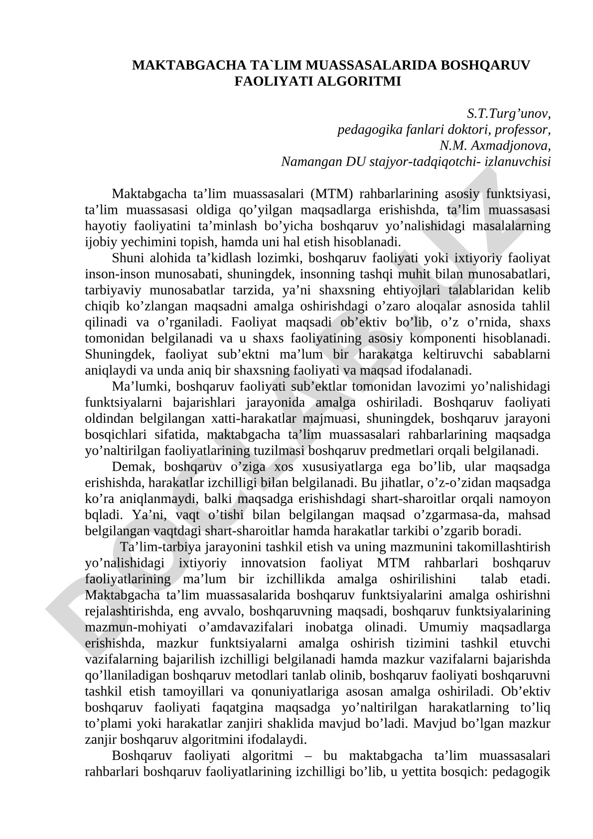 Maktabgacha ta'lim muassasalarida boshqaruv faoliyati algoritmi