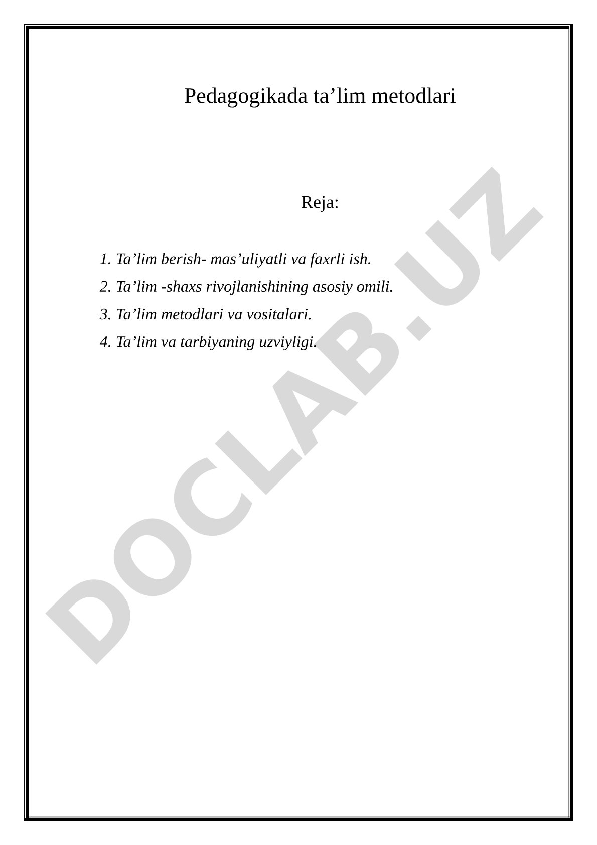 Pedagogikada ta'lim metodlari