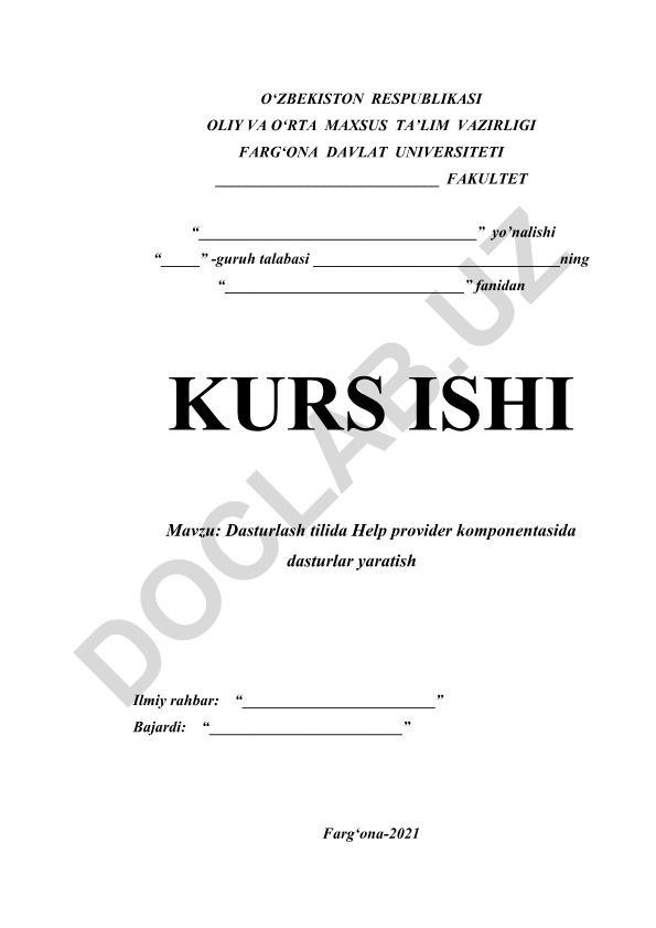 Dasturlash tilida Help provider komponentasida dasturlar yaratish