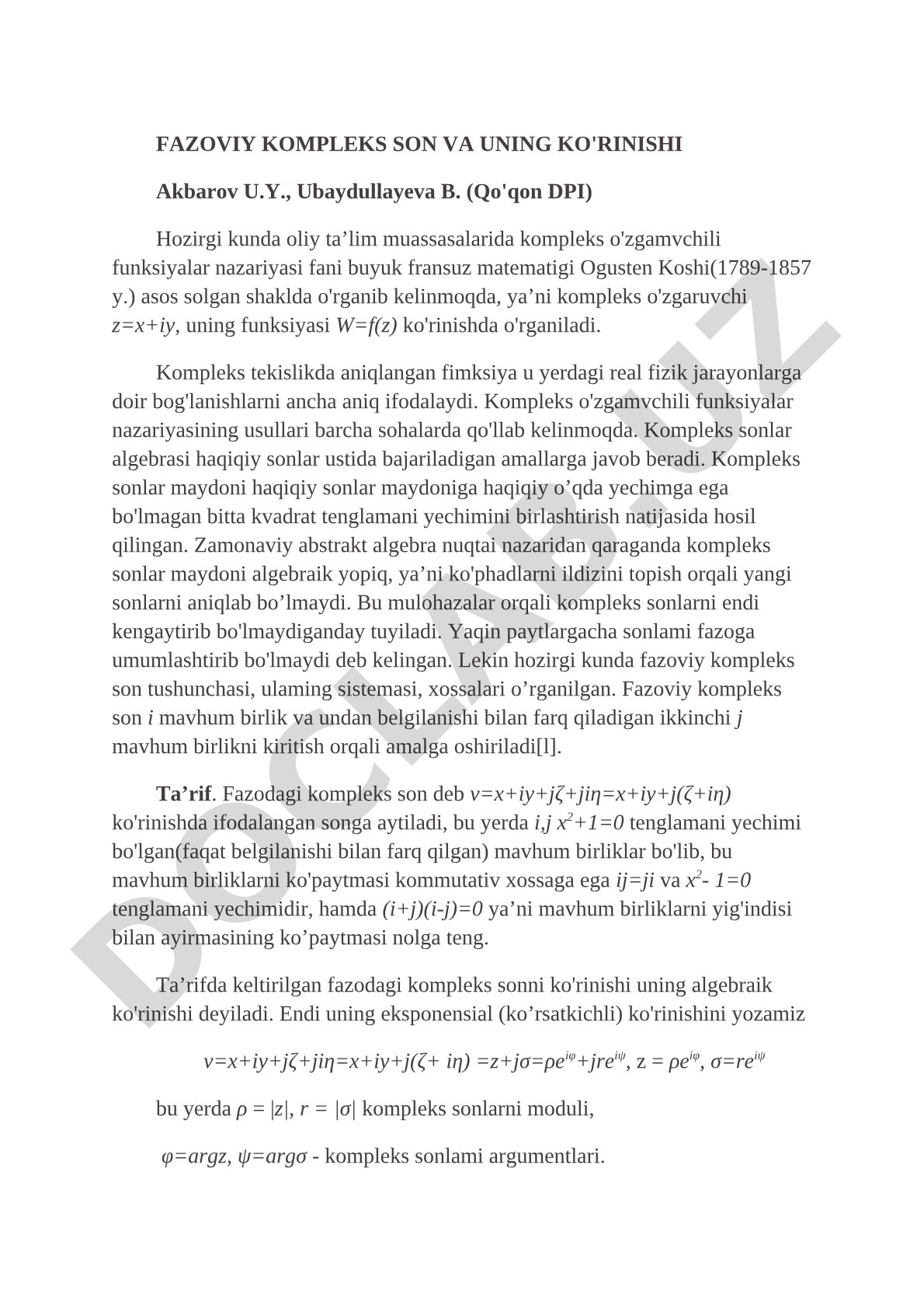 Fazoviy kompleks son va uning ko'rinishi