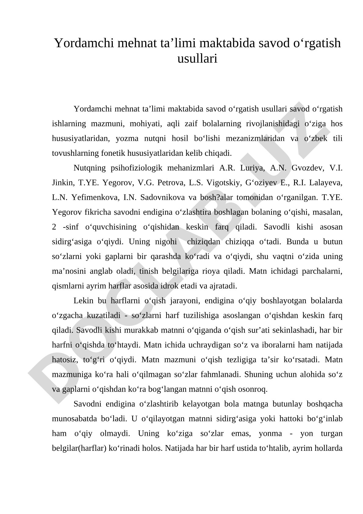 Yordamchi mehnat ta’limi maktabida savod o‘rgatish usullari