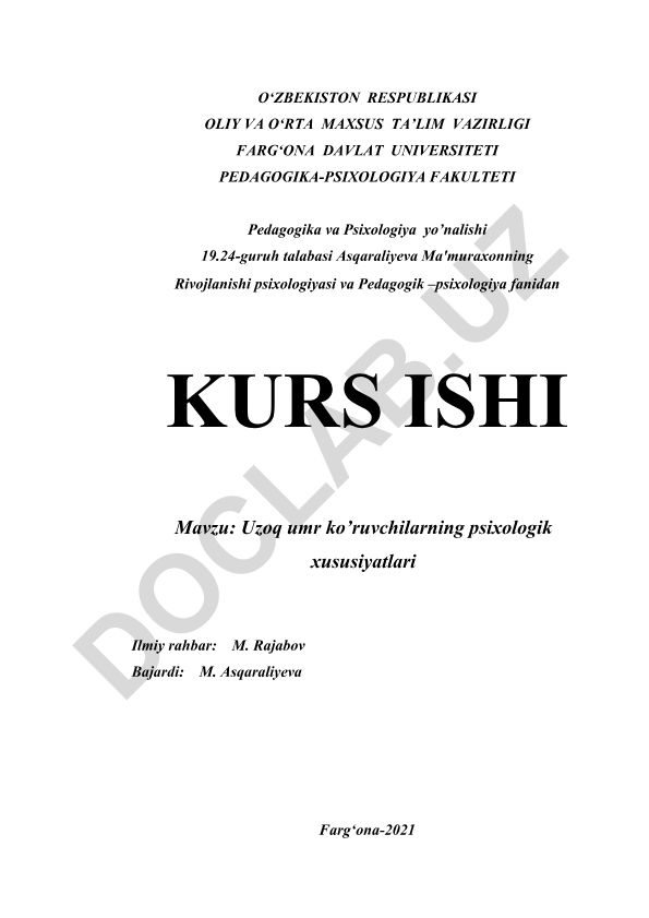 Uzoq umr ko'ruvchilarning psixologik xususiyatlari