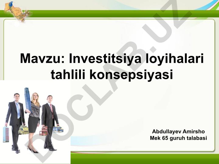 Investitsiya loyihalari tahlili konsepsiyasi