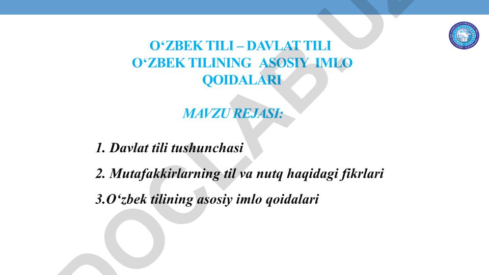 Davlat tili tushunchasi va o'zbek tilining imlo qoidalari