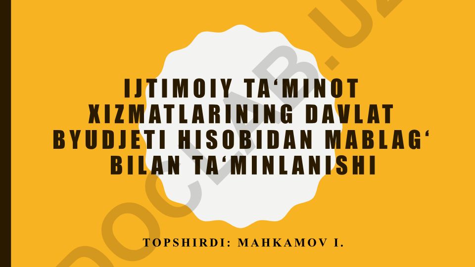 Ijtimoiy ta'minot xizmatlarining davlat byudjeti hisobidan mablag' bilan ta'minlanishi