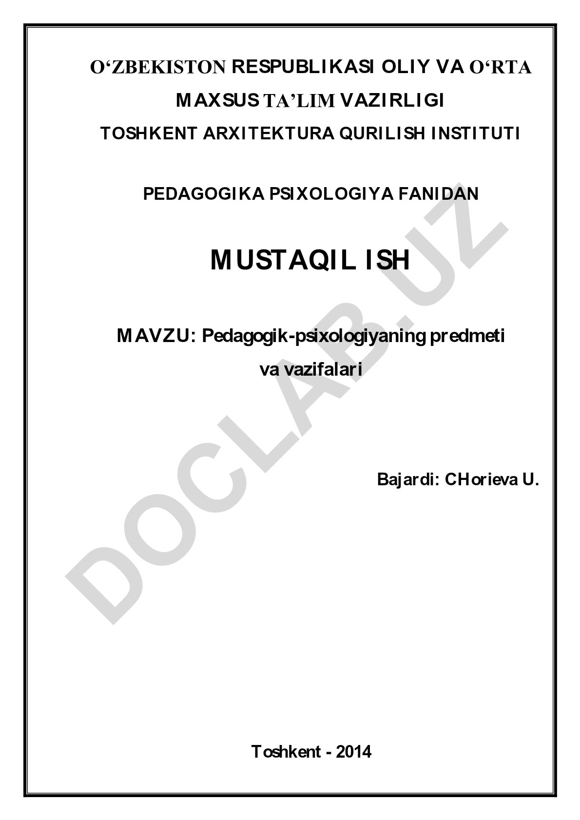 Pedagogik-psixologiyaning predmeti va vazifalari
